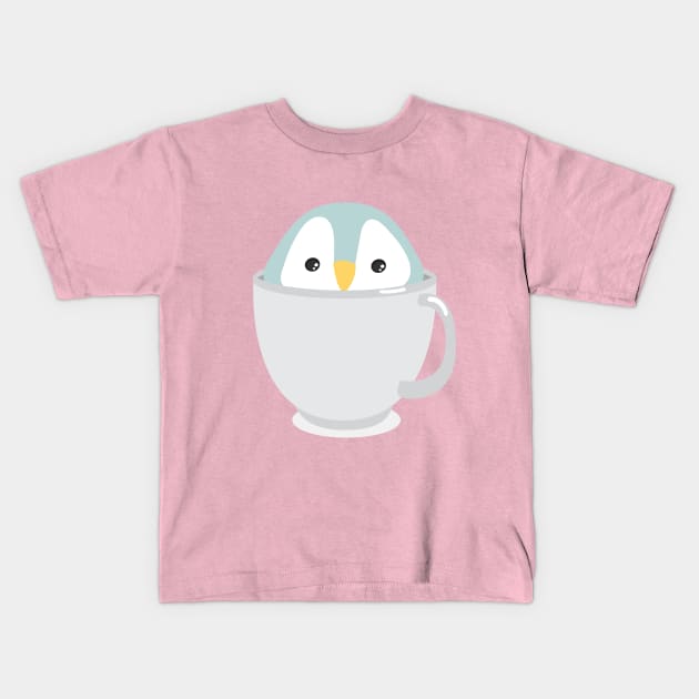 Kawaii Cute Baby Penguin in a Cup Kid Design Kids T-Shirt by Uncle Fred Design